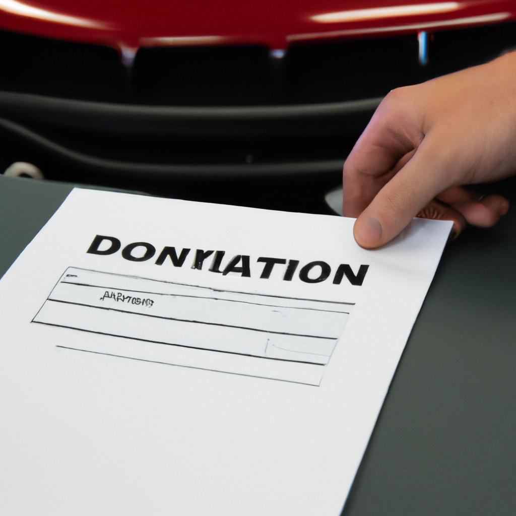 A donor completes paperwork for donating a car without a title to a charity organization