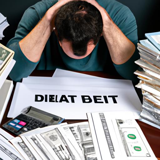 Debt can feel like an insurmountable mountain, as depicted by the stacks of unpaid bills and financial documents in this image.